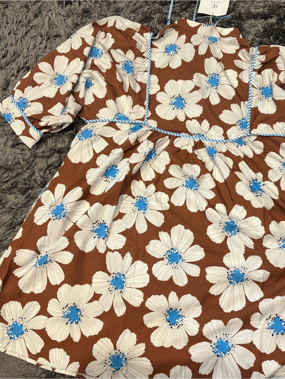 Women’s Brown Floral Dress with Blue Accents